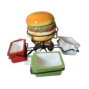 Boston Warehouse Thrill of the Grill Hamburger Condiment Spinner Set No Spoons